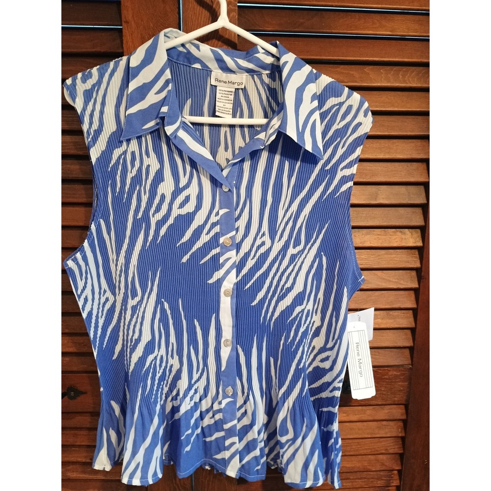 Rene Margo Sleeveless‎ Collared Pleated Crinkle Acordian Blouse Floral 3X